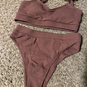 Ribbed Brown/Purple Bikini Set